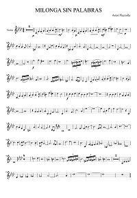 Piazzolla - Milonga Sin Palabras for violin - Instrument part - First page